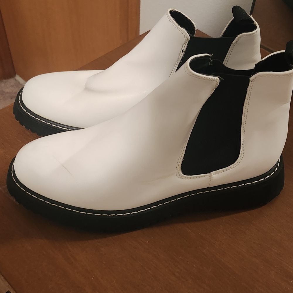 White and Black Chelsea Boots
